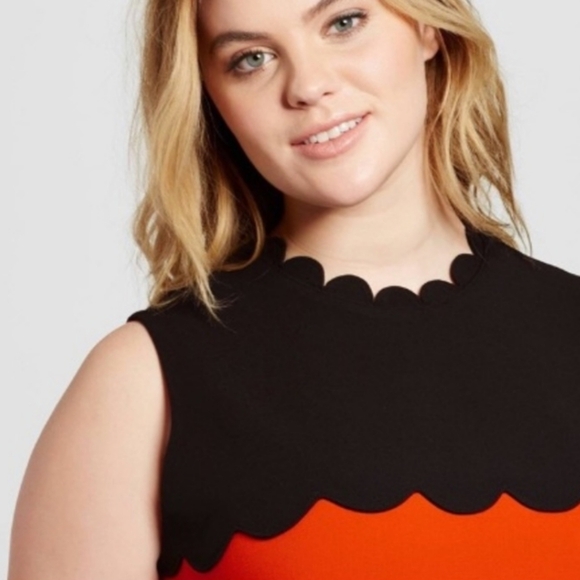 Victoria Beckham Orange & Black Drop Waist Scalloped Trim Cocktail Dress. Size2X - Picture 2 of 15